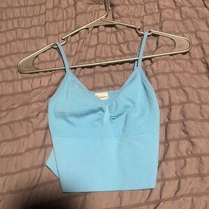 Blue Ribbed Crop Top